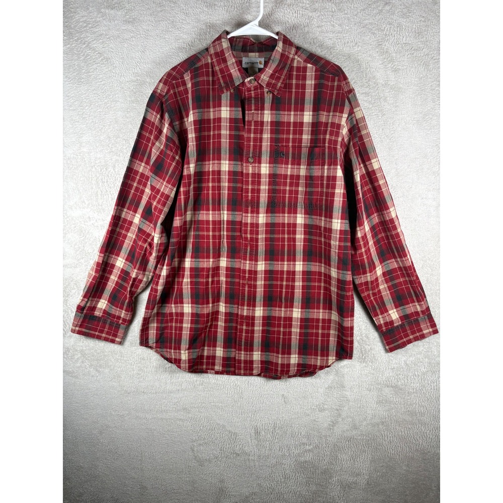 Carhartt Bellevue Plaid Button Down Shirt Mens Large Red Long Sleeve Workwear